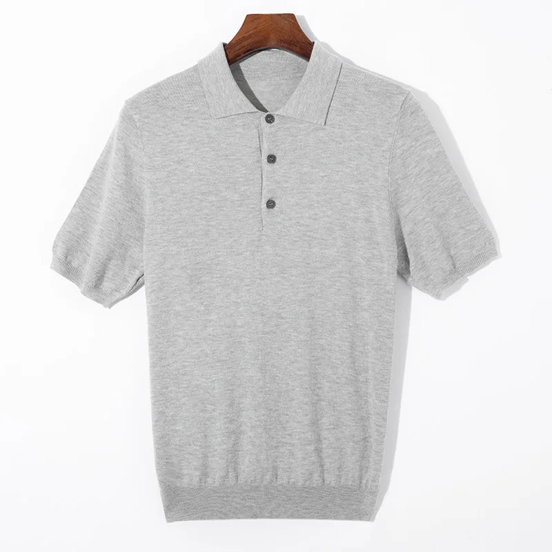 Silk Wool Blend Sweater Pullover Polo