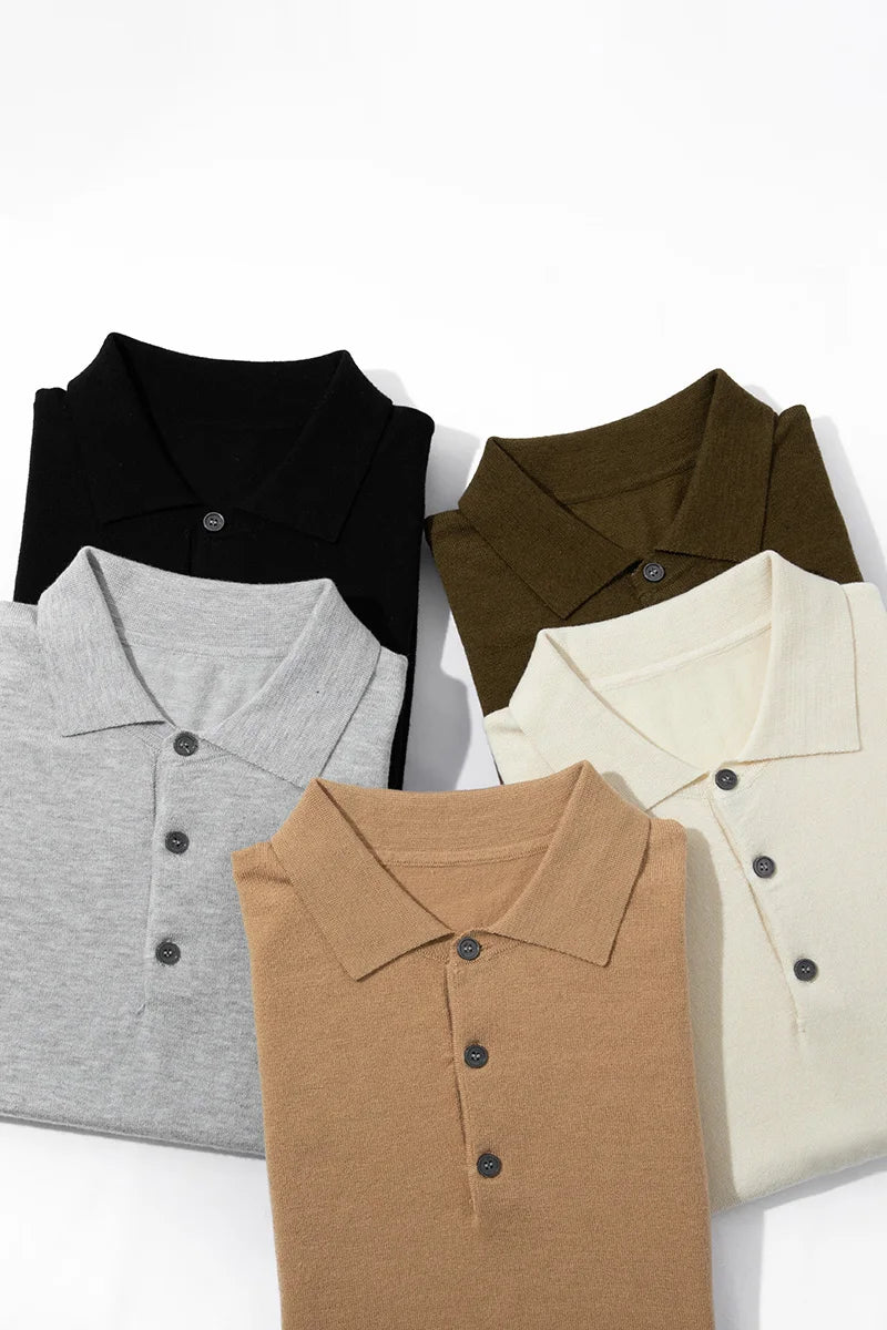 Silk Wool Blend Sweater Pullover Polo
