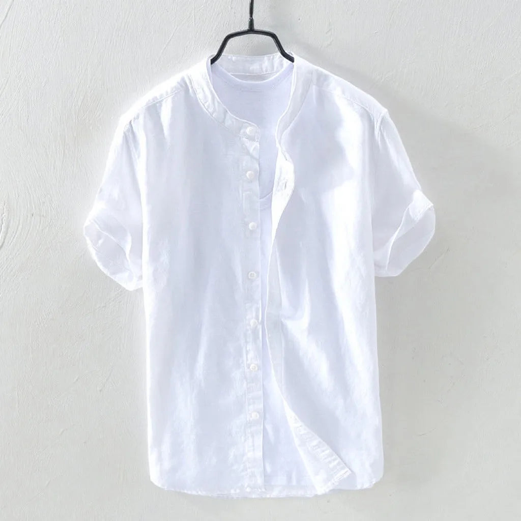 Short Sleeve Men's Casual Cotton Linen Shirt 2025