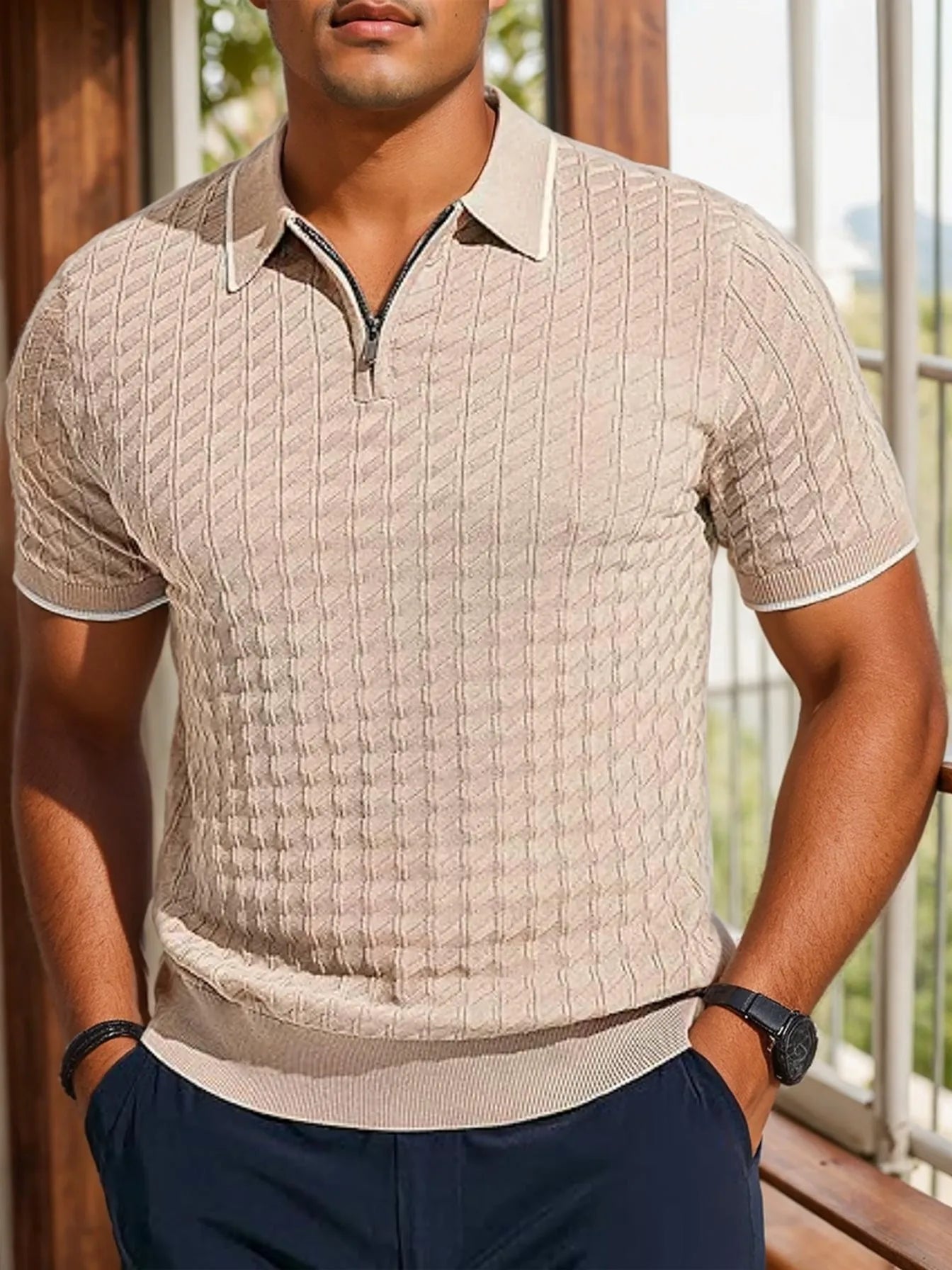 Knitted Textured Quarter Zip