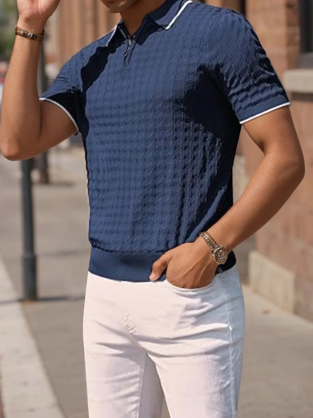 Knitted Textured Quarter Zip