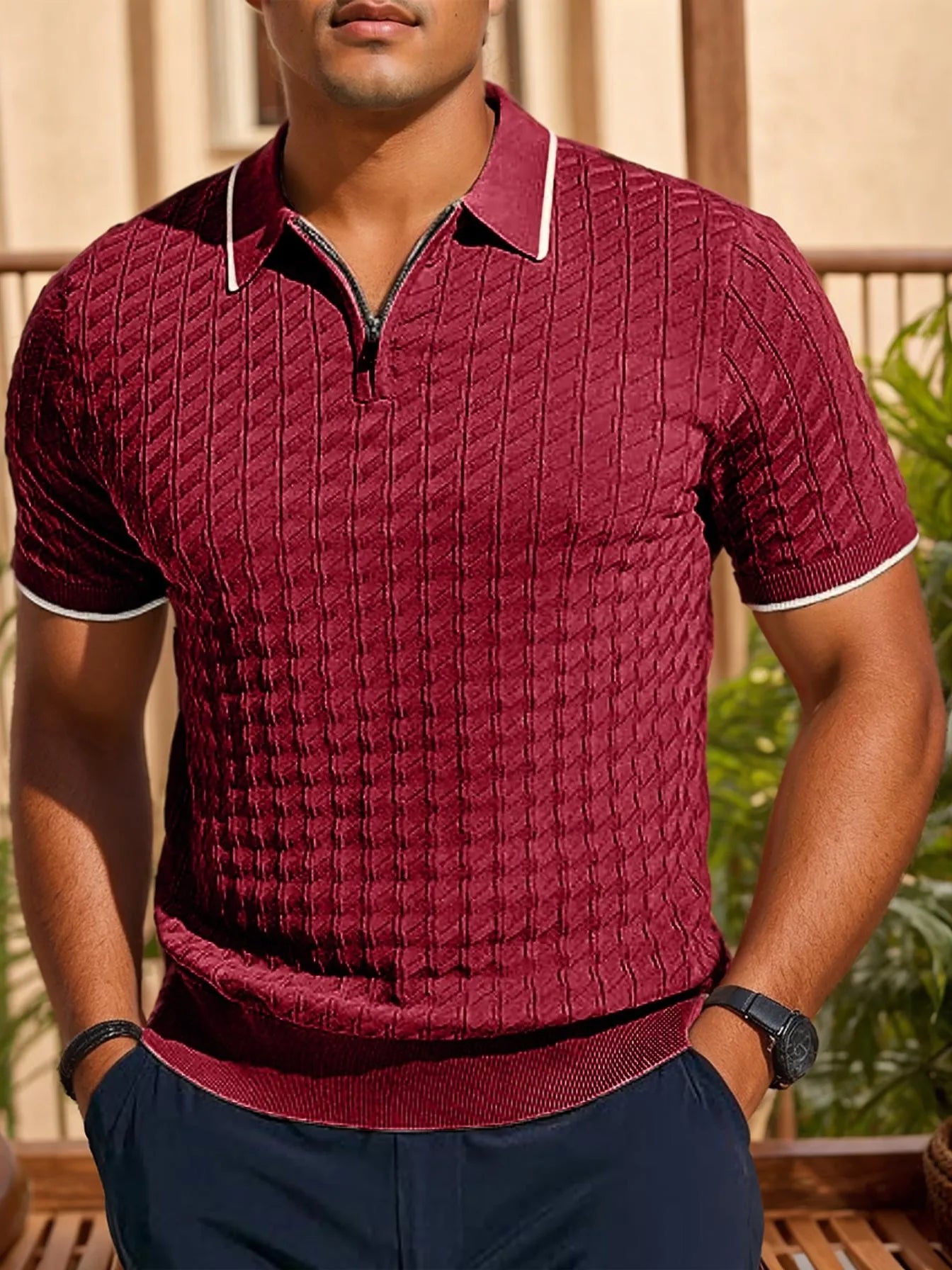 Knitted Textured Quarter Zip