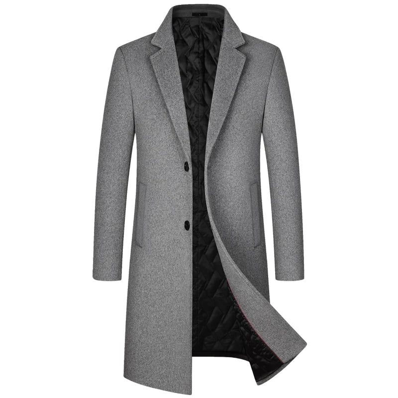 2025 Winter Wool Coat Men Fashion Long Wool Blends England Style Business Casual Trench Coat Men Solid Thick Wool Coats Jackets