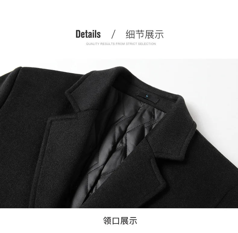 2025 Winter Wool Coat Men Fashion Long Wool Blends England Style Business Casual Trench Coat Men Solid Thick Wool Coats Jackets