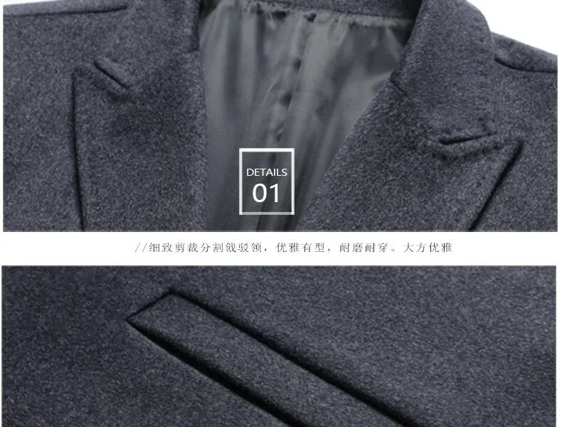 75.8% Sheep Wool Outdoor New Men's Fashion Everything Trend British Style Business Windbreaker Medium Long Woolen Coat