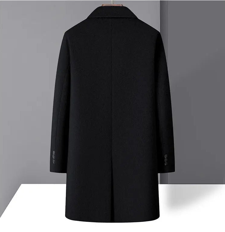 High-quality men's fashionable, stylish and versatile solid-color casual long woolen overcoat, wool woolen overcoat