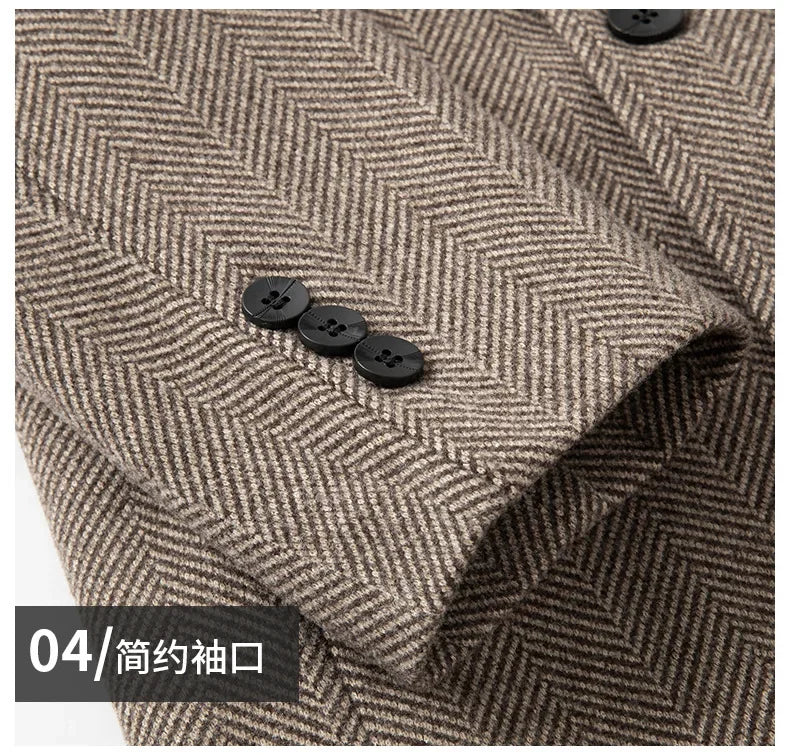 New Winter Men Double Breasted Business Casual Woolen Coats Cashmere Warm Trench Coats Long Jackets High Quality Male Overcoats