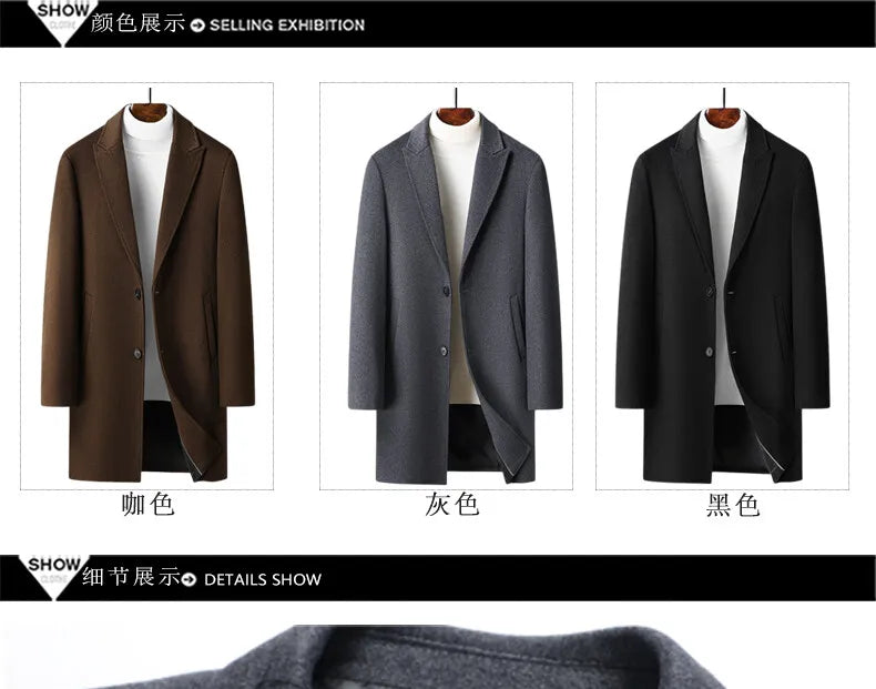 75.8% Sheep Wool Outdoor New Men's Fashion Everything Trend British Style Business Windbreaker Medium Long Woolen Coat