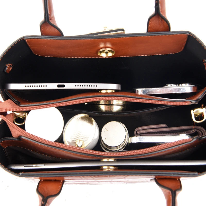 Women Leather 3 Layer Bag