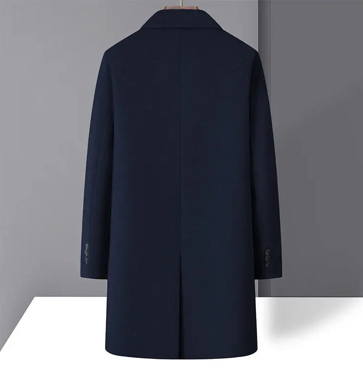 High-quality men's fashionable, stylish and versatile solid-color casual long woolen overcoat, wool woolen overcoat