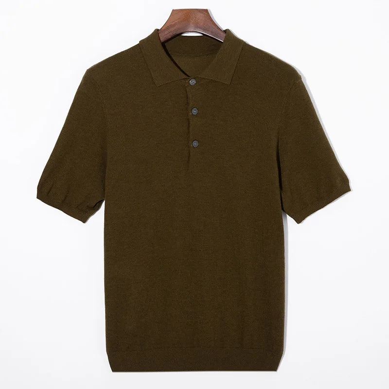 Silk Wool Blend Sweater Pullover Polo
