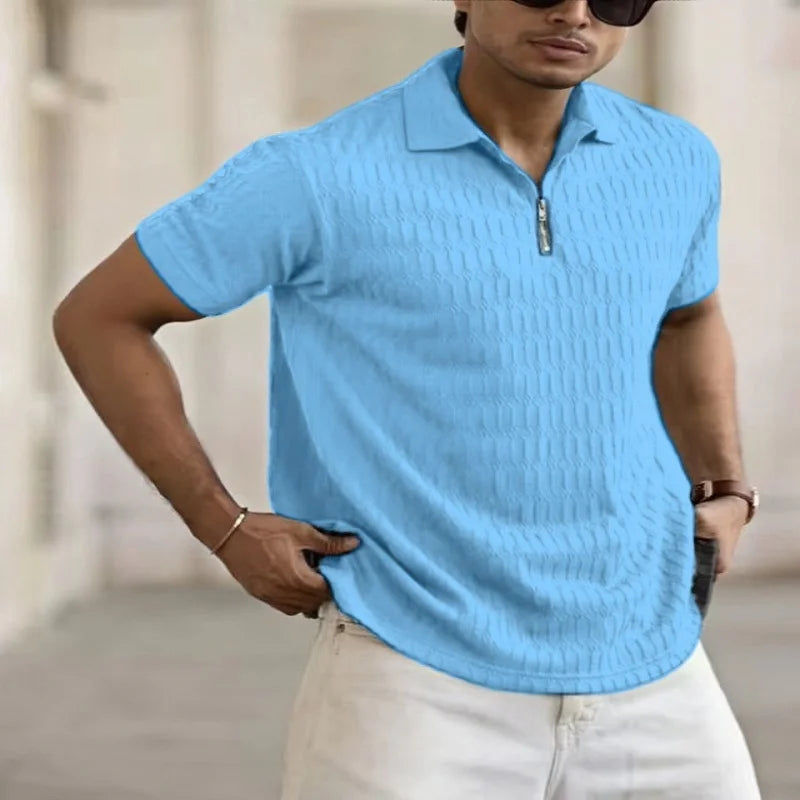 Textured Zipper Polo