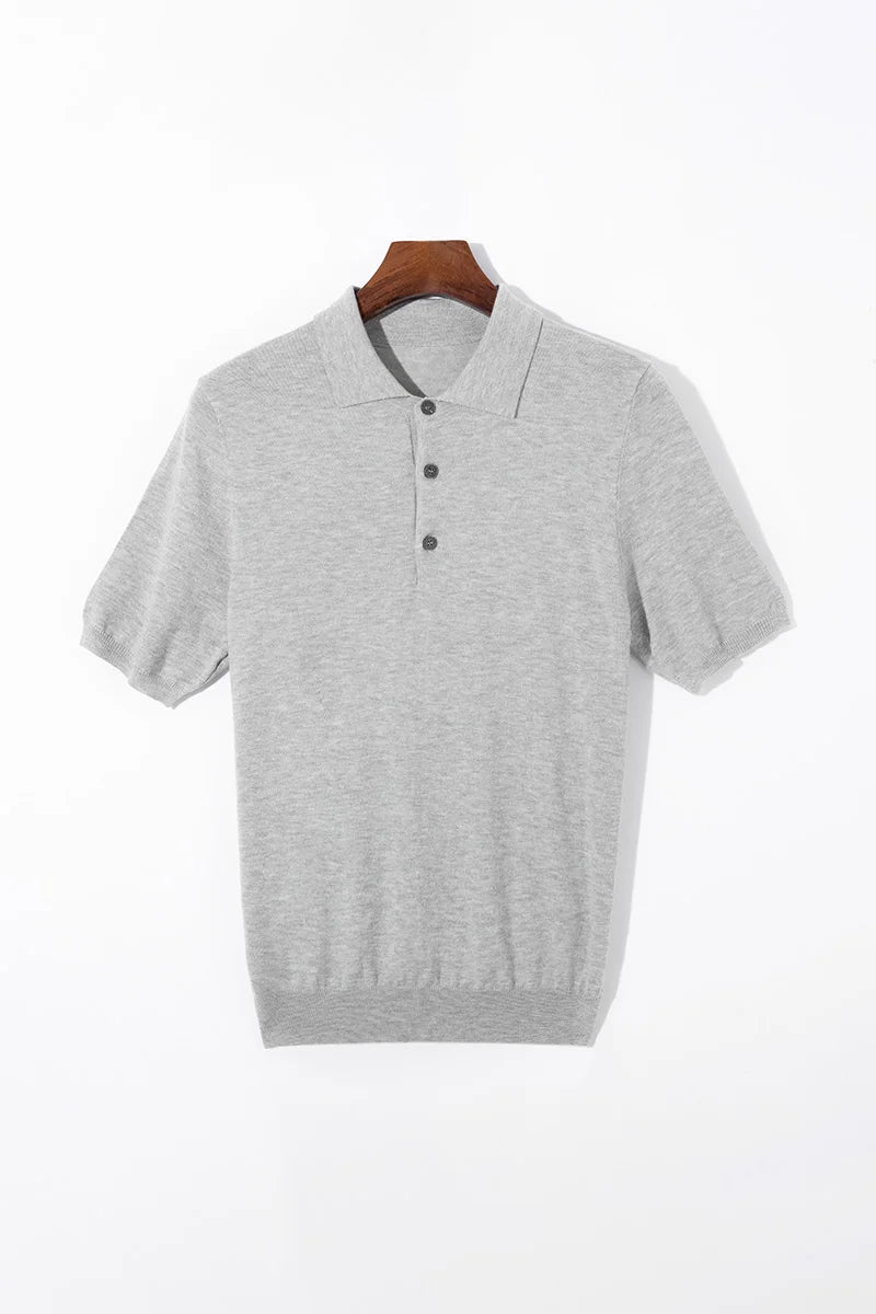 Silk Wool Blend Sweater Pullover Polo