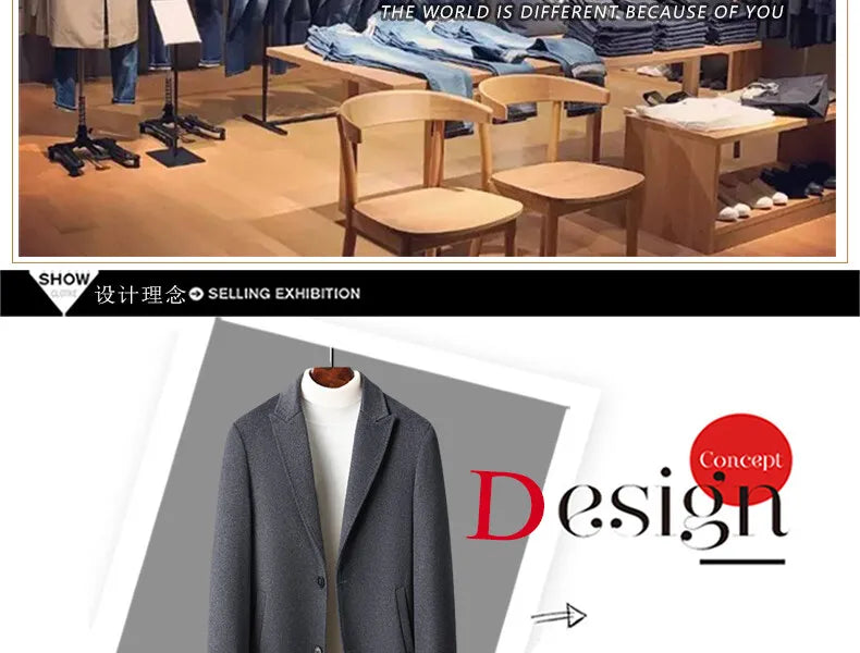 75.8% Sheep Wool Outdoor New Men's Fashion Everything Trend British Style Business Windbreaker Medium Long Woolen Coat