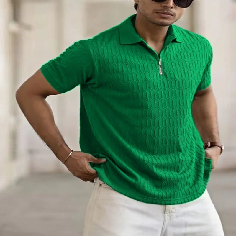 Textured Zipper Polo