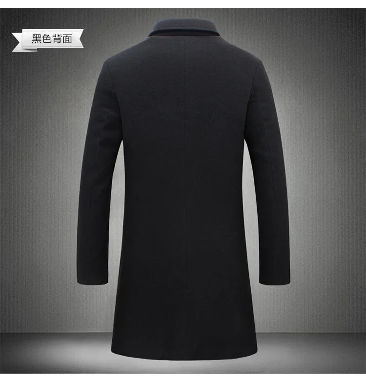 Autumn Winter Men Wool Overcoat Lapel Long Sleeve Jacket Single Breasted Mid-length Business Trench Outwear Solid Dust Outwear