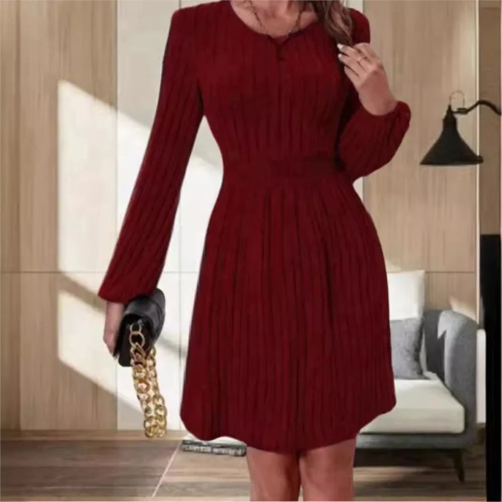 women O-Neck Knitted Dress