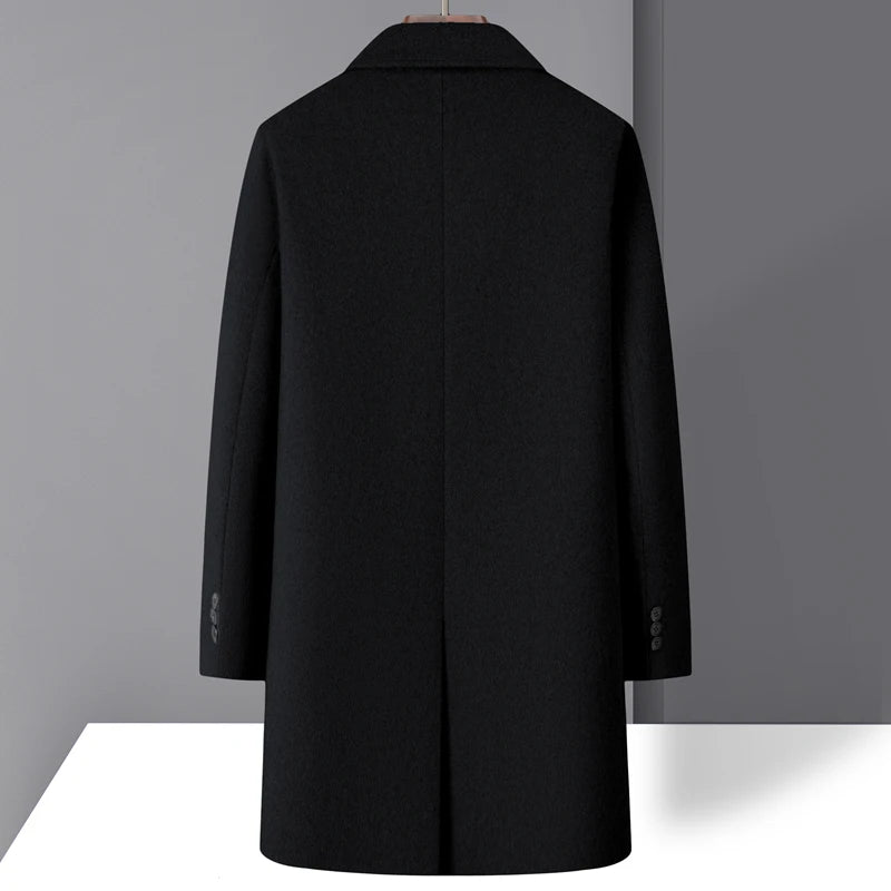 High-quality men's fashionable, stylish and versatile solid-color casual long woolen overcoat, wool woolen overcoat