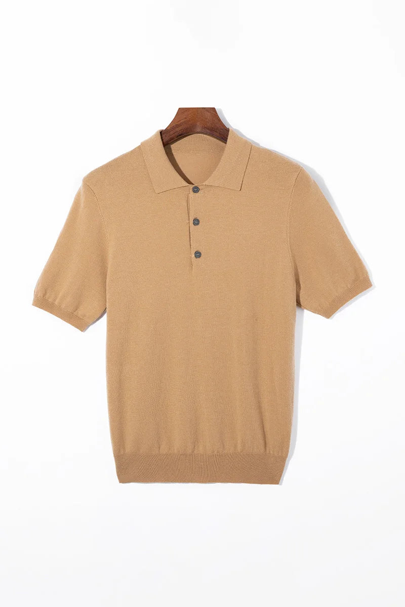 Silk Wool Blend Sweater Pullover Polo