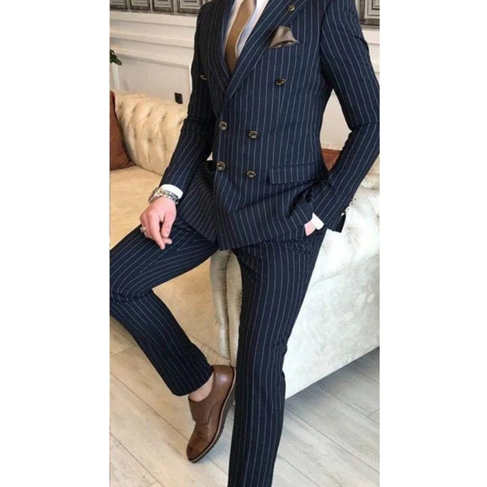 Double Breasted Navy Pinstripe Suit