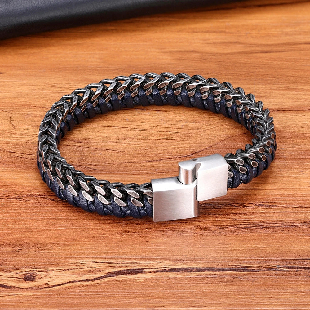 Double Chain Braid Leather Bracelet