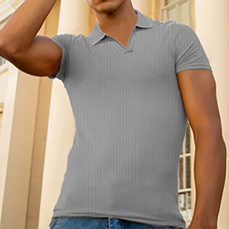 Ribbed V-Neck Polo