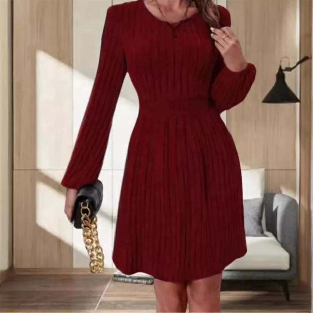 women O-Neck Knitted Dress