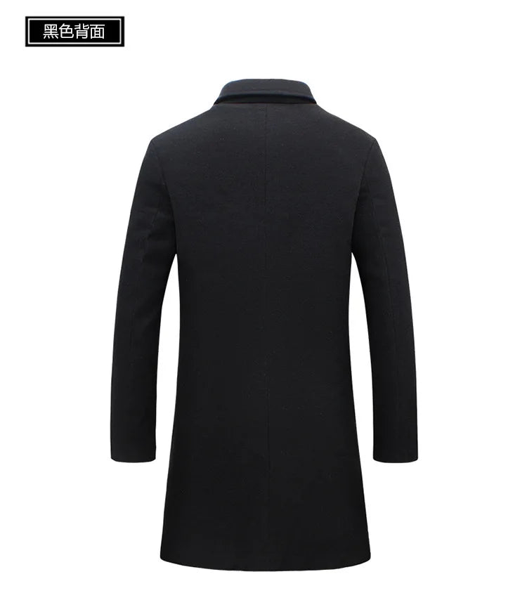 Autumn Winter Men Wool Overcoat Lapel Long Sleeve Jacket Single Breasted Mid-length Business Trench Outwear Solid Dust Outwear
