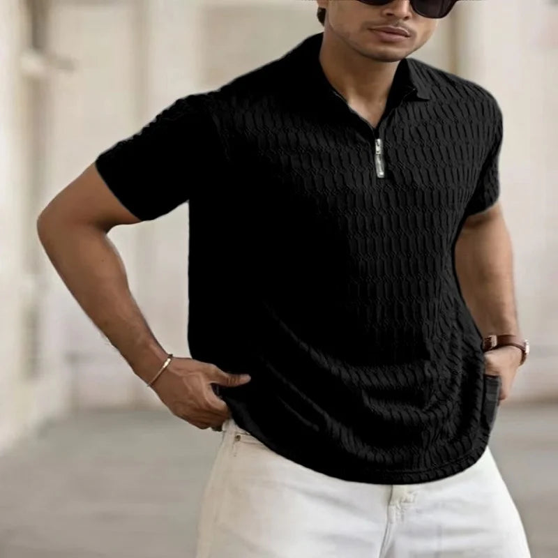 Textured Zipper Polo