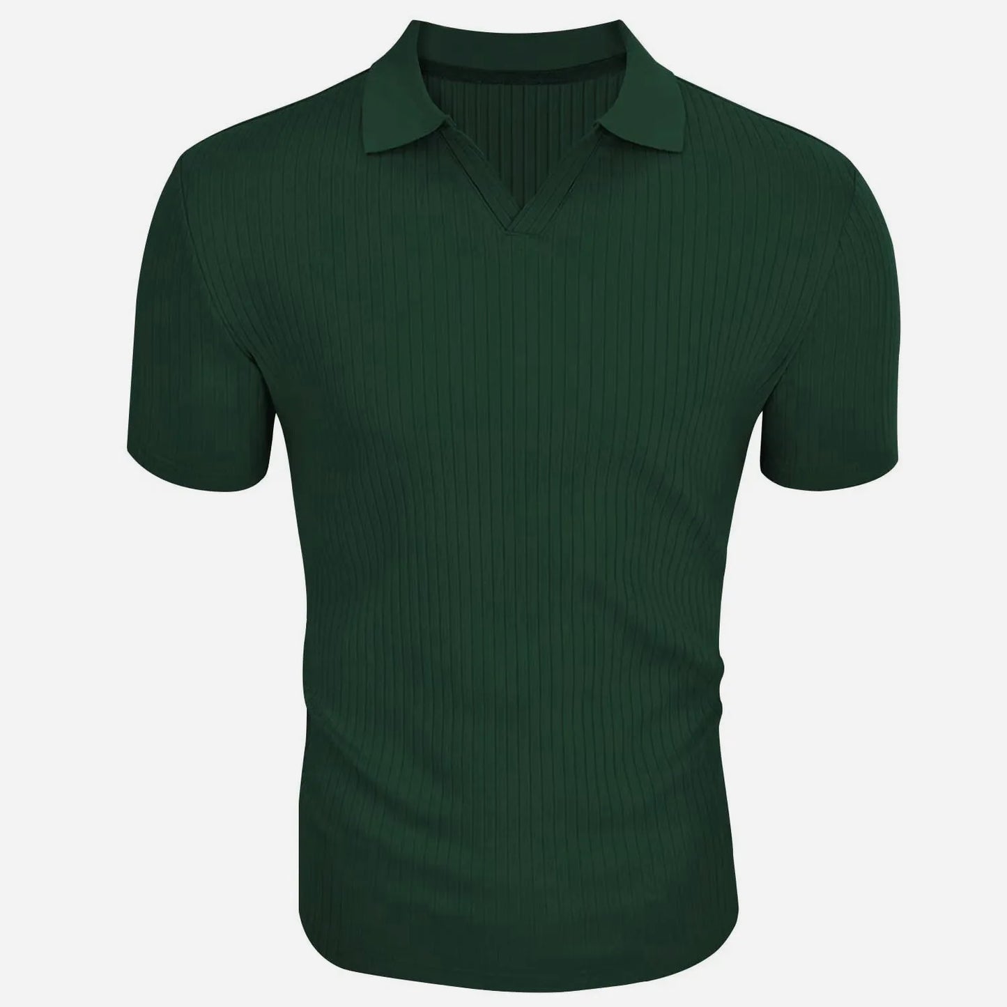 Ribbed V-Neck Polo