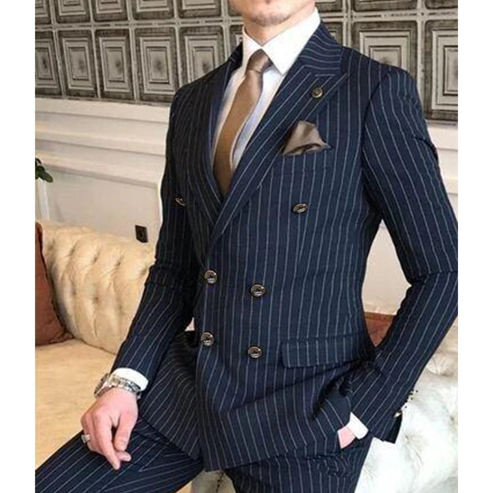 Double Breasted Navy Pinstripe Suit