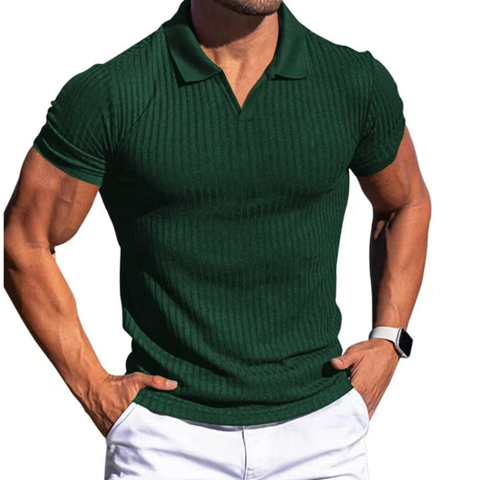 Ribbed V-Neck Polo