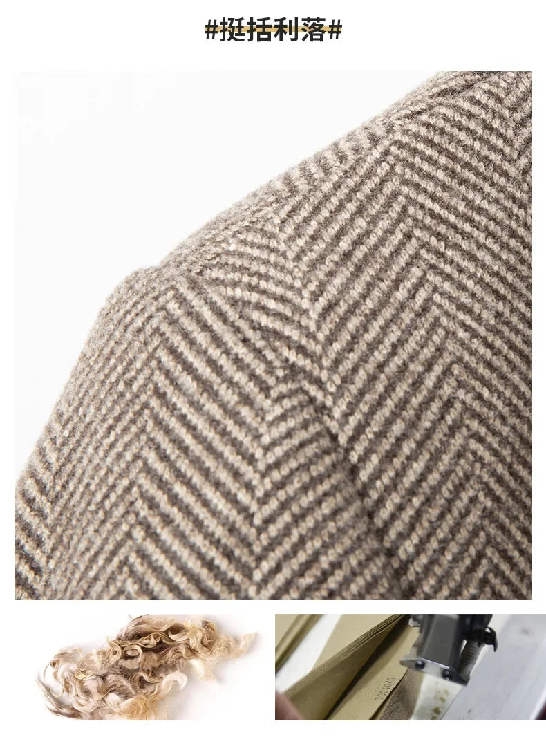 New Winter Men Double Breasted Business Casual Woolen Coats Cashmere Warm Trench Coats Long Jackets High Quality Male Overcoats