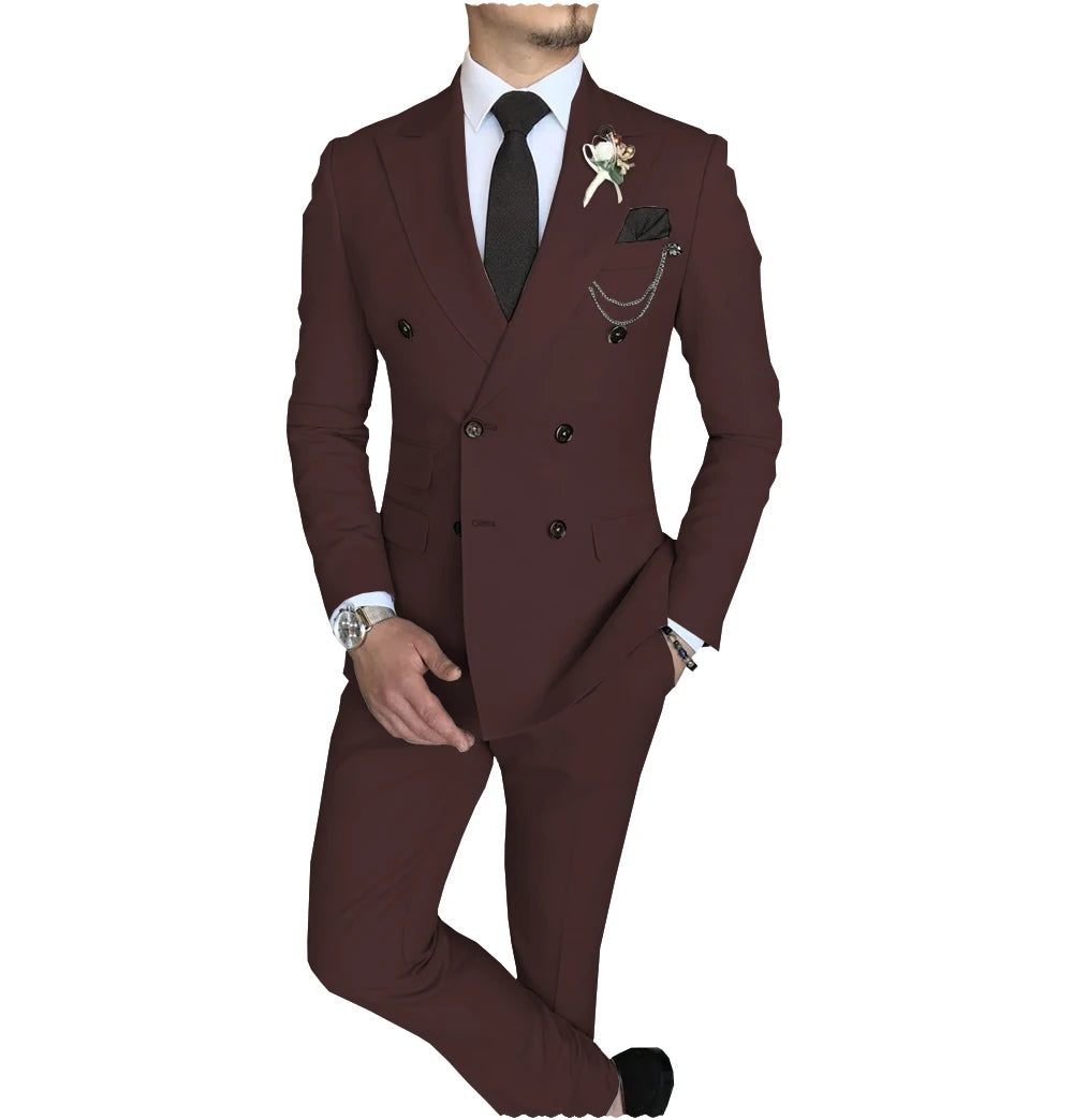 Solid Color Double Breasted Suit (Slim Fit)