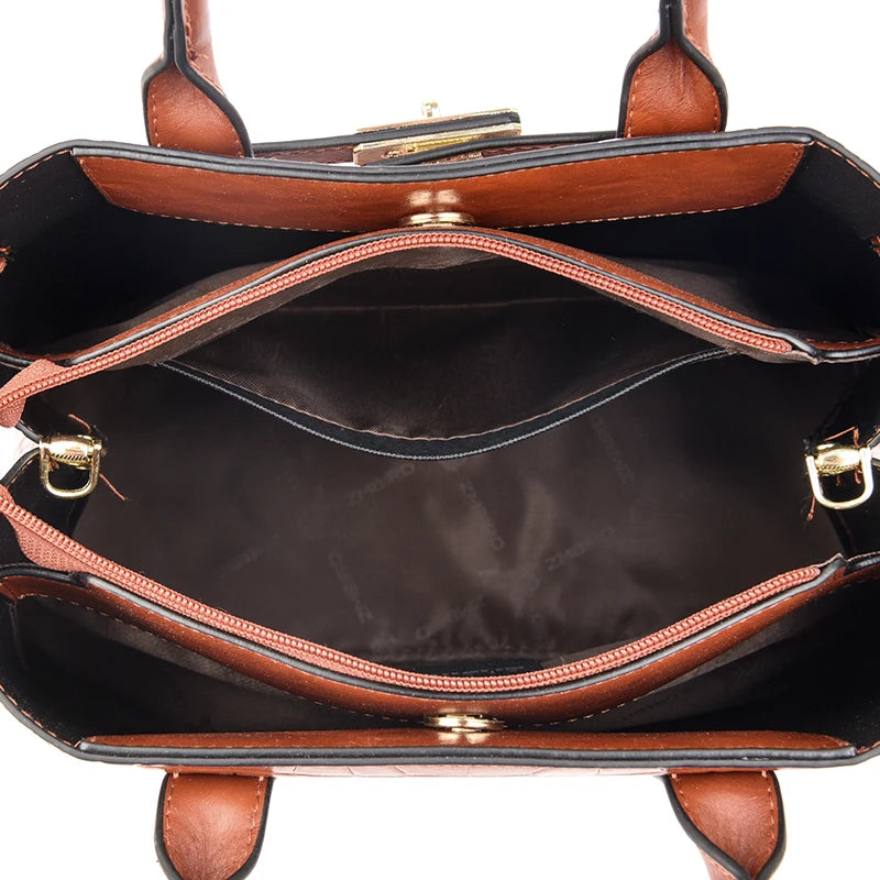 Women Leather 3 Layer Bag