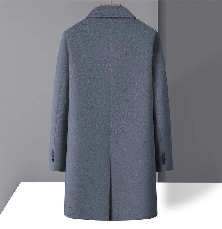 High-quality men's fashionable, stylish and versatile solid-color casual long woolen overcoat, wool woolen overcoat