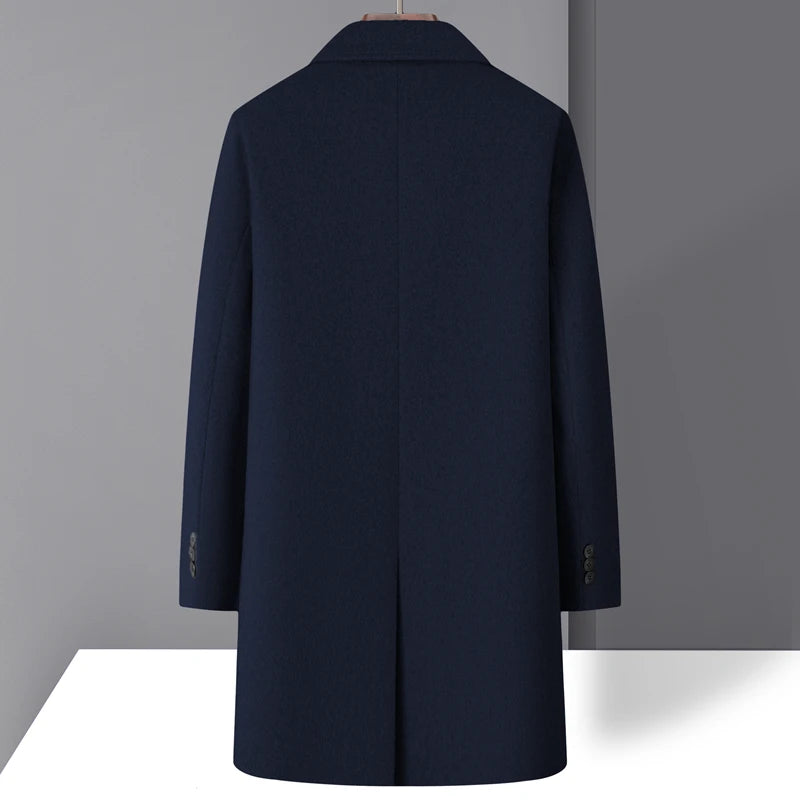 High-quality men's fashionable, stylish and versatile solid-color casual long woolen overcoat, wool woolen overcoat