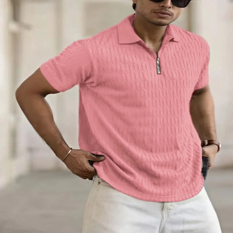 Textured Zipper Polo