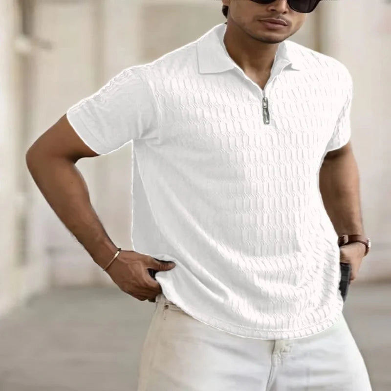 Textured Zipper Polo