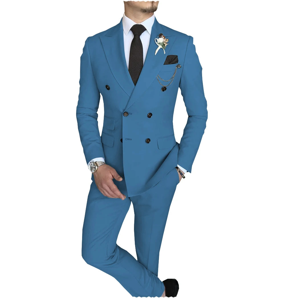 Solid Color Double Breasted Suit (Slim Fit)