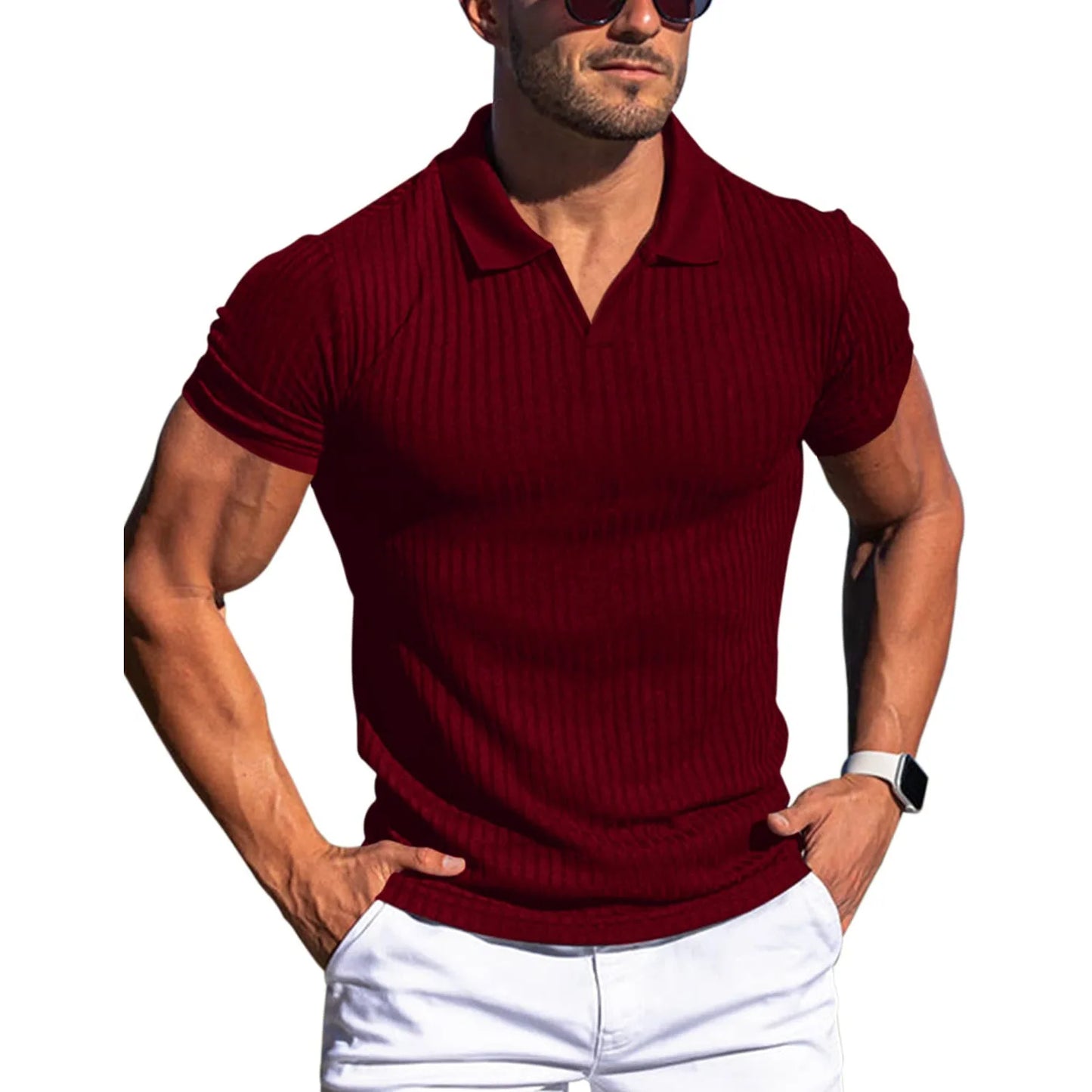 Ribbed V-Neck Polo
