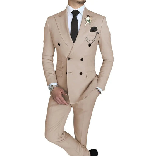 Solid Color Double Breasted Suit (Slim Fit)