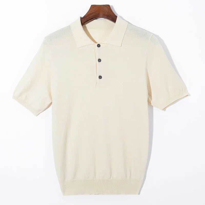 Silk Wool Blend Sweater Pullover Polo