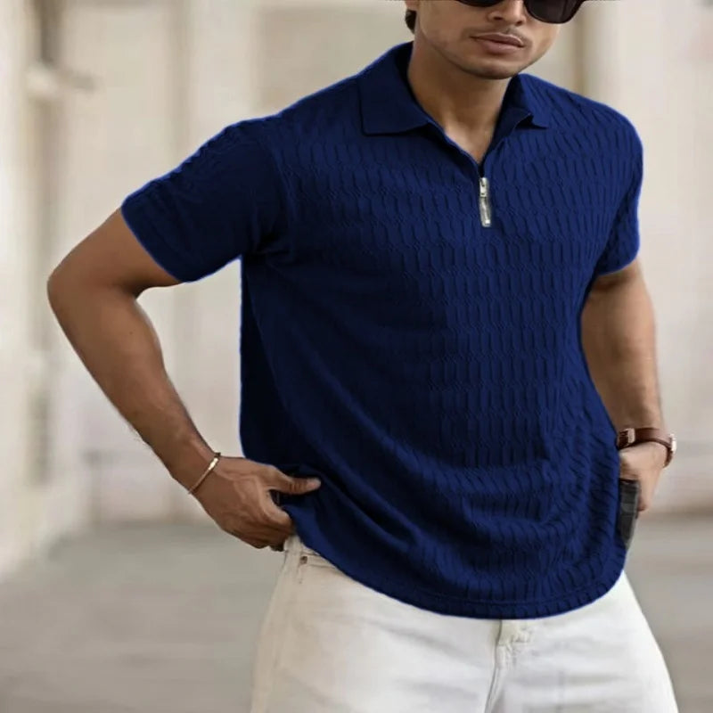 Textured Zipper Polo