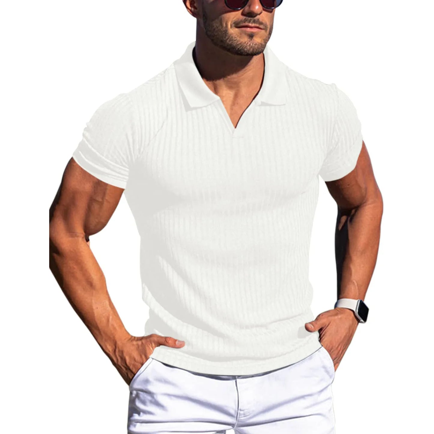 Ribbed V-Neck Polo