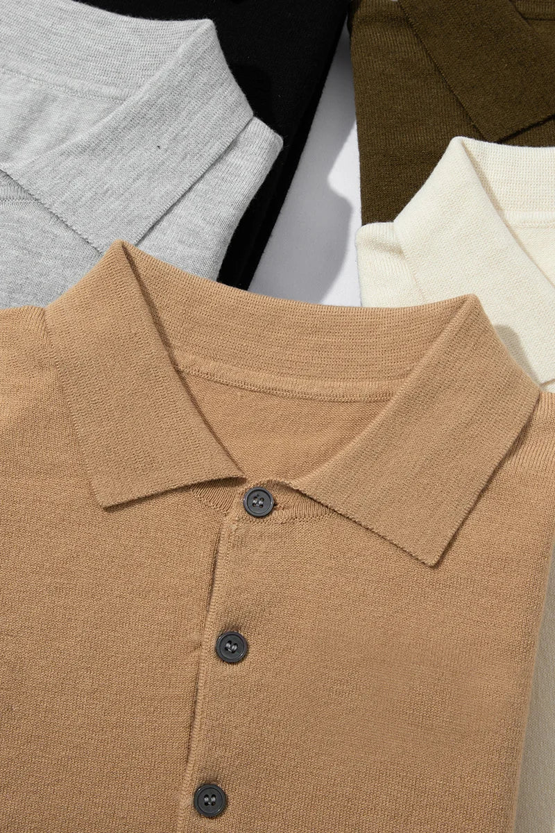 Silk Wool Blend Sweater Pullover Polo