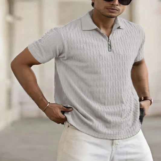 Textured Zipper Polo